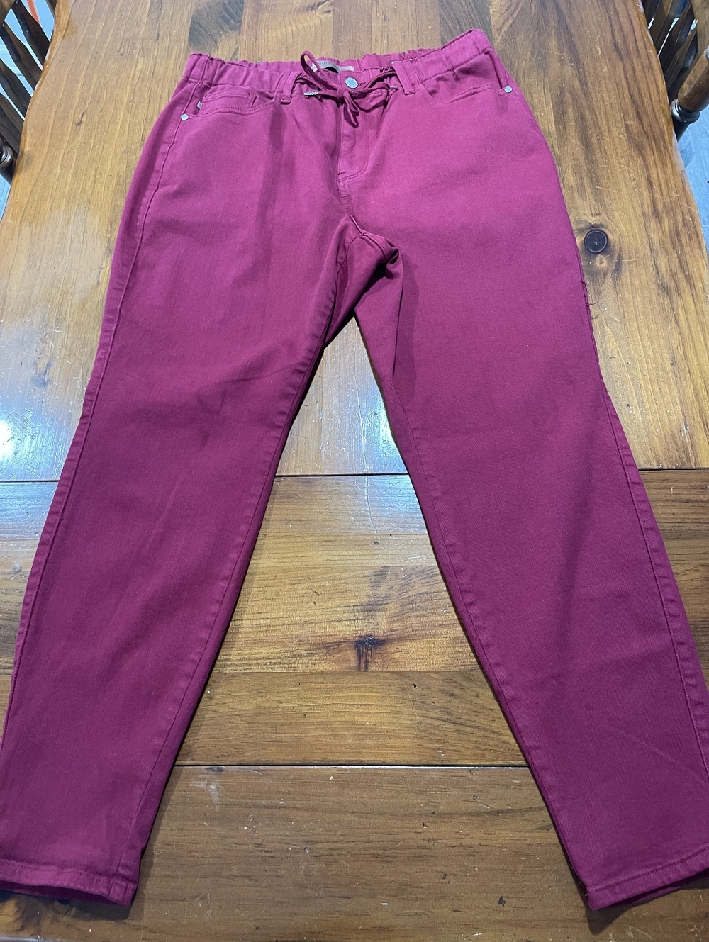 Judy Blue Womens Casual Red Wine High Waist Belted Skinny Denim‎ Jeans Size 14W